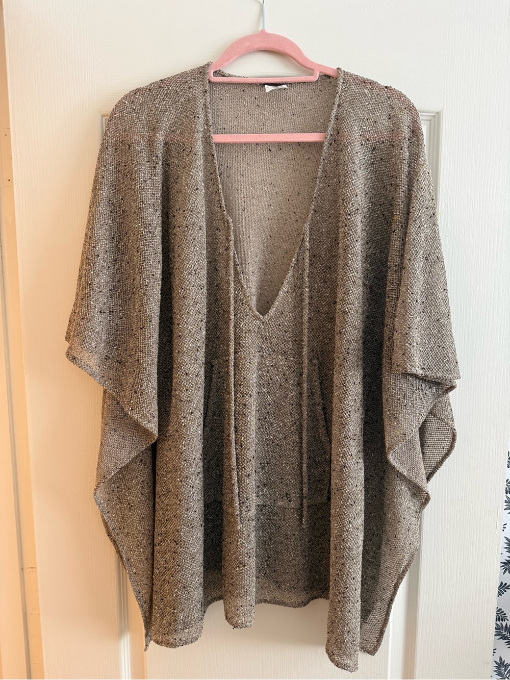 Echo Neutral Taupe Knit V-Neck Poncho